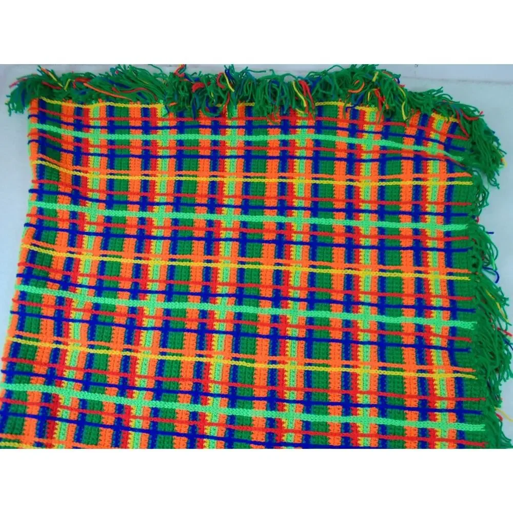 Crochet Knitted Throw‎ Blanket Handmade Granny Multicolour Boho 60 X 48”